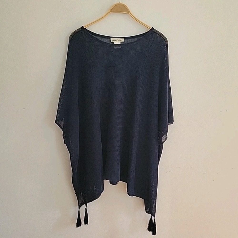 Johnny Was Navy Lightweight Poncho with Tassels
